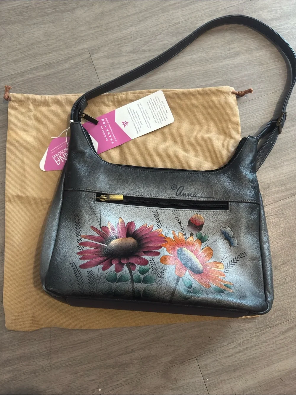 Hand-Painted Floral Leather Shoulder Bag - Multicolor